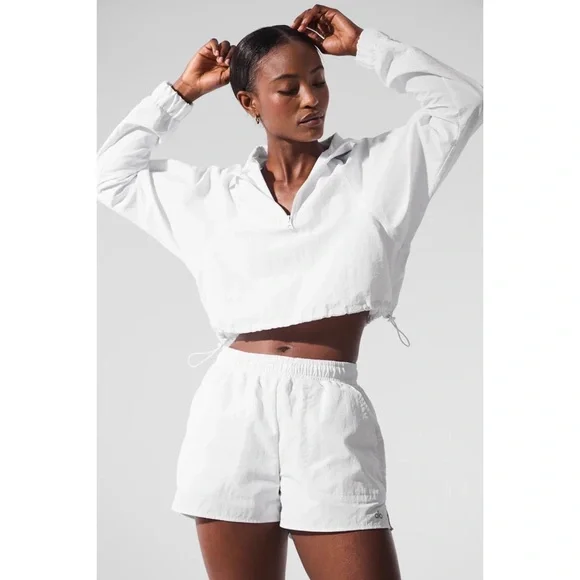 Alo Yoga Cropped 1/4 Zip Alumni Pullover White S - Picture 4 of 15